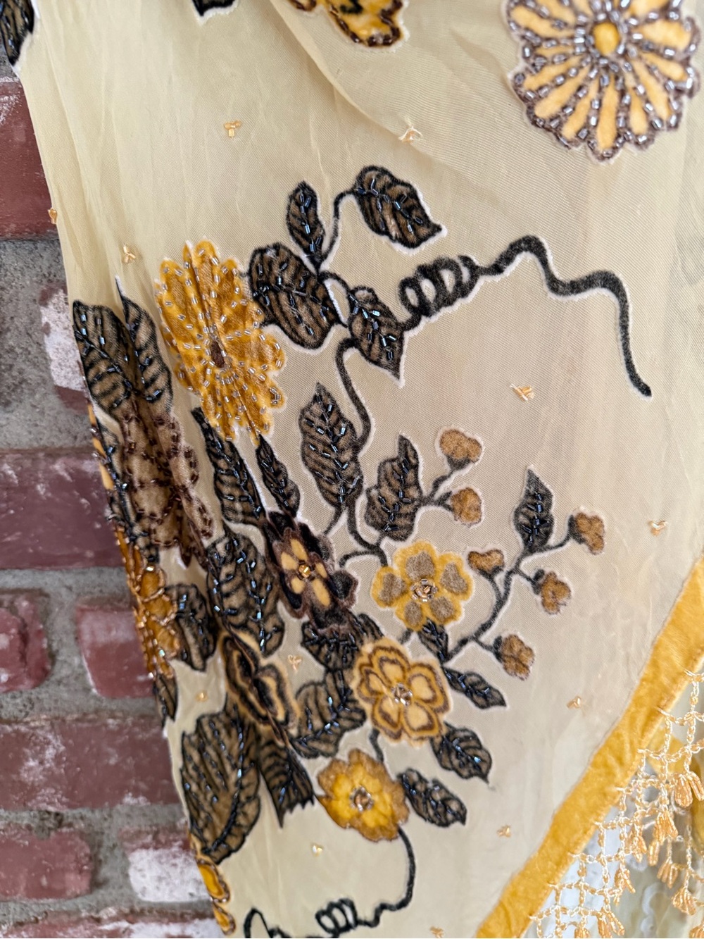 Yellow Floral Sheer Fringe Duster Vest - Picture 2 of 6